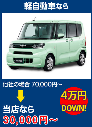 軽自動車なら、他社の場合70,000円～のところを（株）富士屋ガラス店・宇都宮店なら30,000円～　5万円DOWN！